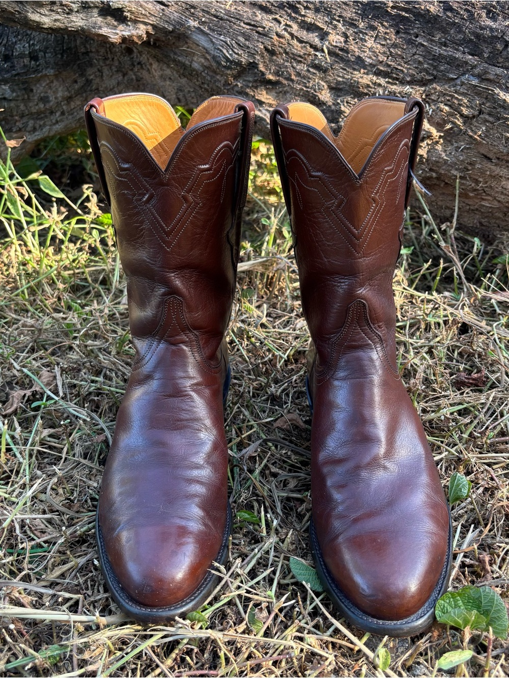 Size 10.5 - Lucchese Classics Leather Roper Boots Cognac Brown Cowboy L0208 - Picture 3 of 10